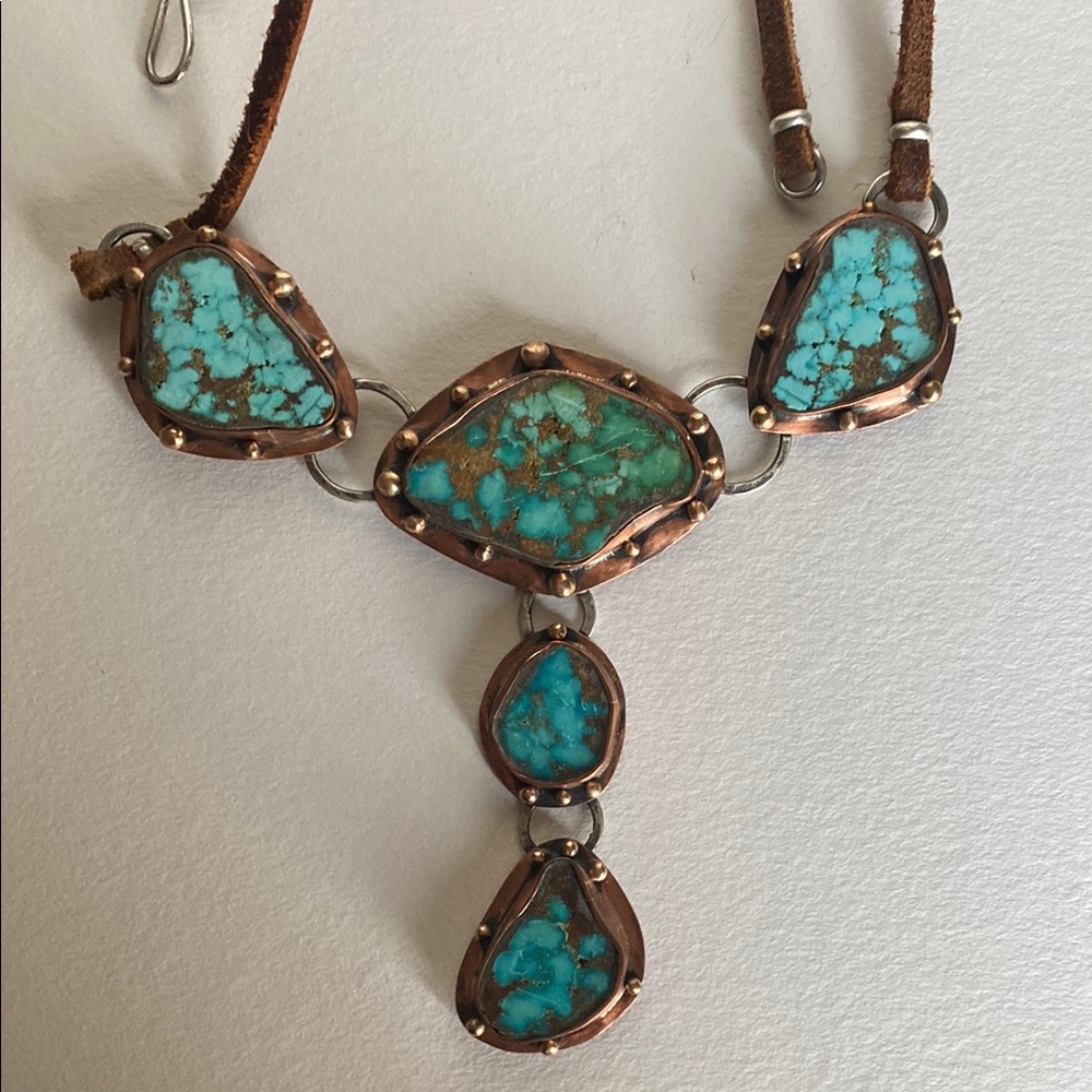 Abiline Sky Silver, Copper and Leathe neckla with turquoise